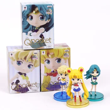 Q posket Sailor Moon Tsukino Usagi Sailor Neptun Kaiou Michiru Sailor Uranus Haruka Tenoh PVC Cifre Jucării 3pcs/set 8cm