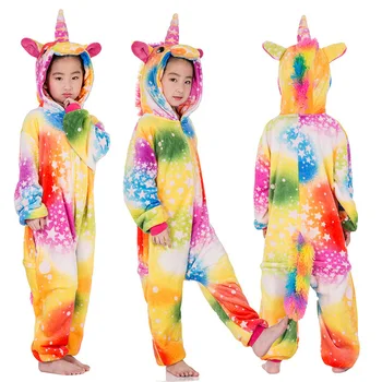 Rainbow Unicorn Băieți Fete Flanel Moale Cald Kigurumi Unicorn Pijamale Baieti Haine pentru îmbrăcăminte de noapte Cosplay Haioase Pijamale Pijamale