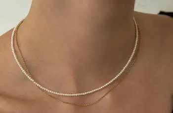 Real pearl 2 mm alb colier de perle de aur incuietoare extinde lanțul natural de apă Dulce PEARL Bijuterii Femei 14