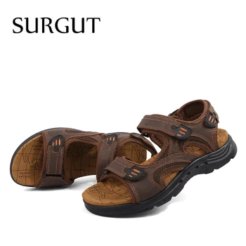 SURGUT Brand Bărbați Sandale din Piele de Vară, Papuci de casă Respirabil Confortabil Cârlig Buclă Plaja Barbati Pantofi Casual Plus Dimensiune 38-47
