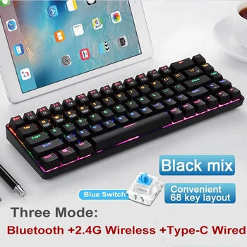 Tehnologia De 68 De Chei De Jocuri Mecanice Tastatura Wireless Bluetooth 5.0 2.4 GType-C Anti-Fantomă De Iluminare Rezistent La Apa Albastru Comutator