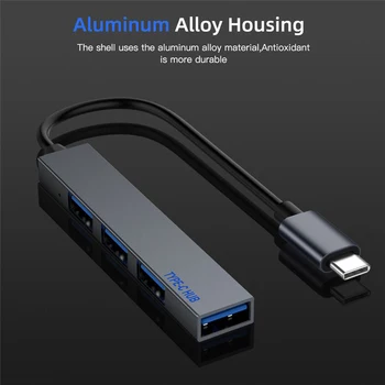 Tip C HUB USB3.0 C 4 în 1 Splitter Converter Cablu de interfață de rețea Port USB-C Dock Adaptor HDMI Plug and play pentru PC, Notebook