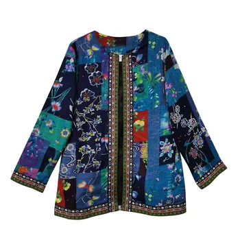 Toamna Femei chaqueta Vintage Stil Etnic imprimeu Floral Maneca Lunga Plus Dimensiune Bumbac Sacou Haina 2020 populare femme veste