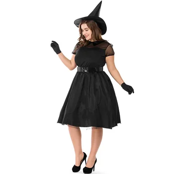Umorden M-3XL Plus Dimensiune Halloween Petrecere de Carnaval Negru Costum de Vrăjitoare Vrăjitoare Costume pentru Femei Adulte Adulto Fantasia Rochii