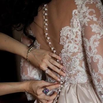 Vestidos de noiva 2020-O linie Plus Dimensiunea Rochii de Mireasa Dantela Maneca Jumătate Butonul Înapoi Cu Buzunar din Satin Rochii de Mireasa mariage