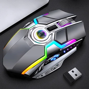 Wireless Gaming Mouse, 3500DPI Rechargeable Gaming Mouse Silențios Ergonomic 7 Taste cu iluminare RGB pentru Laptop PC Gamer