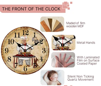 WONZOM 6-16 Inch Cifre arabe Tăcut Decorative Ceas de Perete, din Lemn, Carton Ceasuri de Perete Pentru Camera de zi Bucătărie Acasă Birou