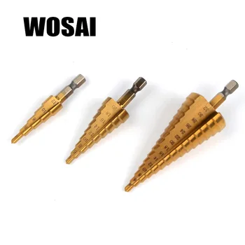 WOSAI 3pcs Hss Pas Burghiu Set Con Hole Cutter Conic Metric 4-12/ 20/ 32mm 1/4