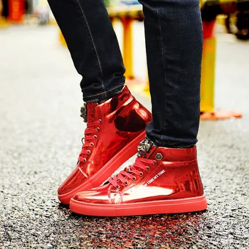 X de Brand de Moda Toamna Mens Adidasi Dimensiuni Mari de Metal Strălucitor Barbati Casual Pantofi cu Sclipici Rosu Albastru Mare sus Pantofi pentru Bărbați Adidași 2020