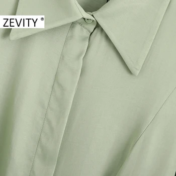 ZEVITY Noua moda pentru femei culoare solidă pliuri casual slim shirt rochie office lady maneca lunga vestido de afaceri chic rochie DS4452