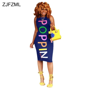 ZJFZML Streetwear Rezervor Creion Rochii Casual Femei O Gâtului fără Mâneci Bandaj Sundress Vară Colorate Scrisoare de Imprimare Midi Vestidos