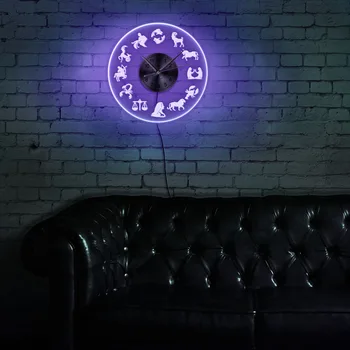Zodia Lumina LED-uri de Arta de Perete Ceas de Perete Decor Acasă Cu lumina de Fundal Colorate Strălucire În Întuneric Design de Epocă Iluminată Ceas de Perete